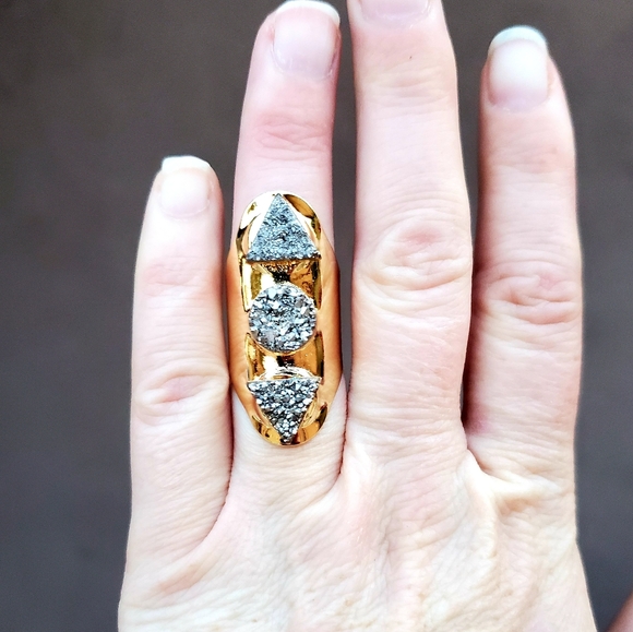 New Unique Titanium Druzy Adjustable Gold Ring. - Picture 13 of 16